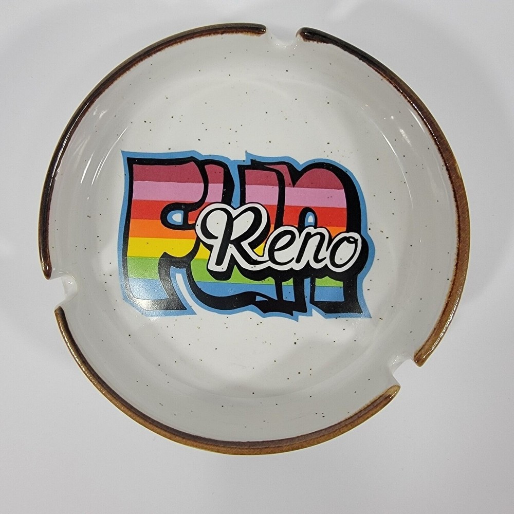 Reno Nevada Round Ceramic Ashtray FUN Colorful 5 Inch